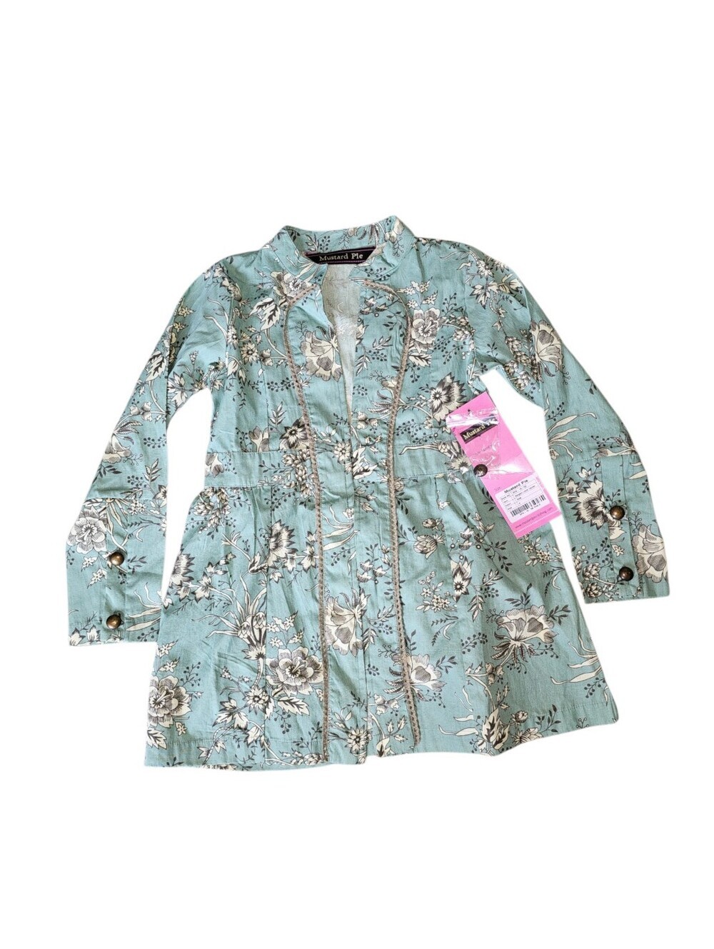Mustard Pie Seafoam Green Floral Sargent Jane Jacket Size 6 Girls